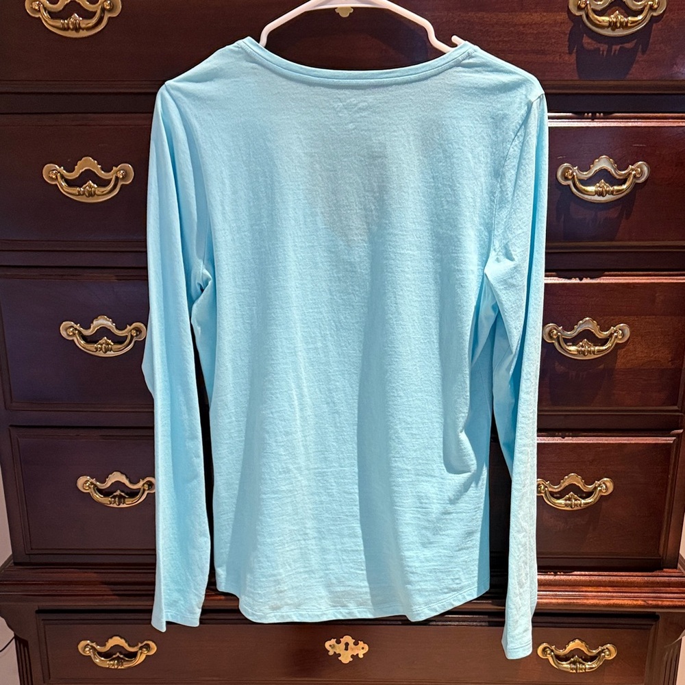 Lilly Pulitzer Aqua V-Neck Long Sleeve Top - Picture 5 of 5